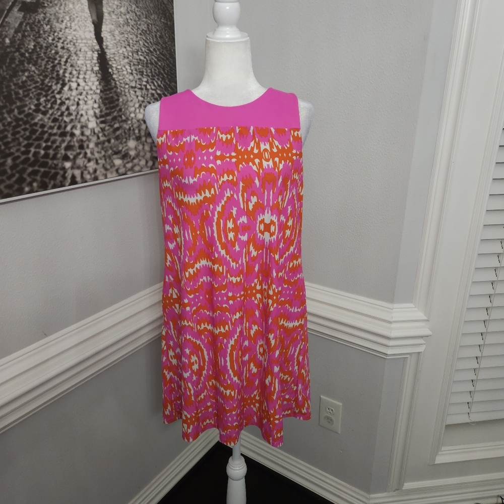 jude connally dress Medium Colorblock Pink/orange Shift Sleeveless Molly